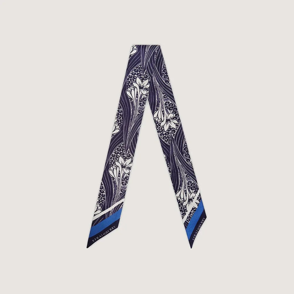 Silk Skinny Scarf - Wallpaper Navy/Vanilla