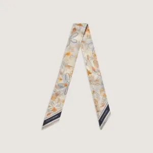 Silk Skinny Scarf - Watercolour Floral Vanilla/Blue