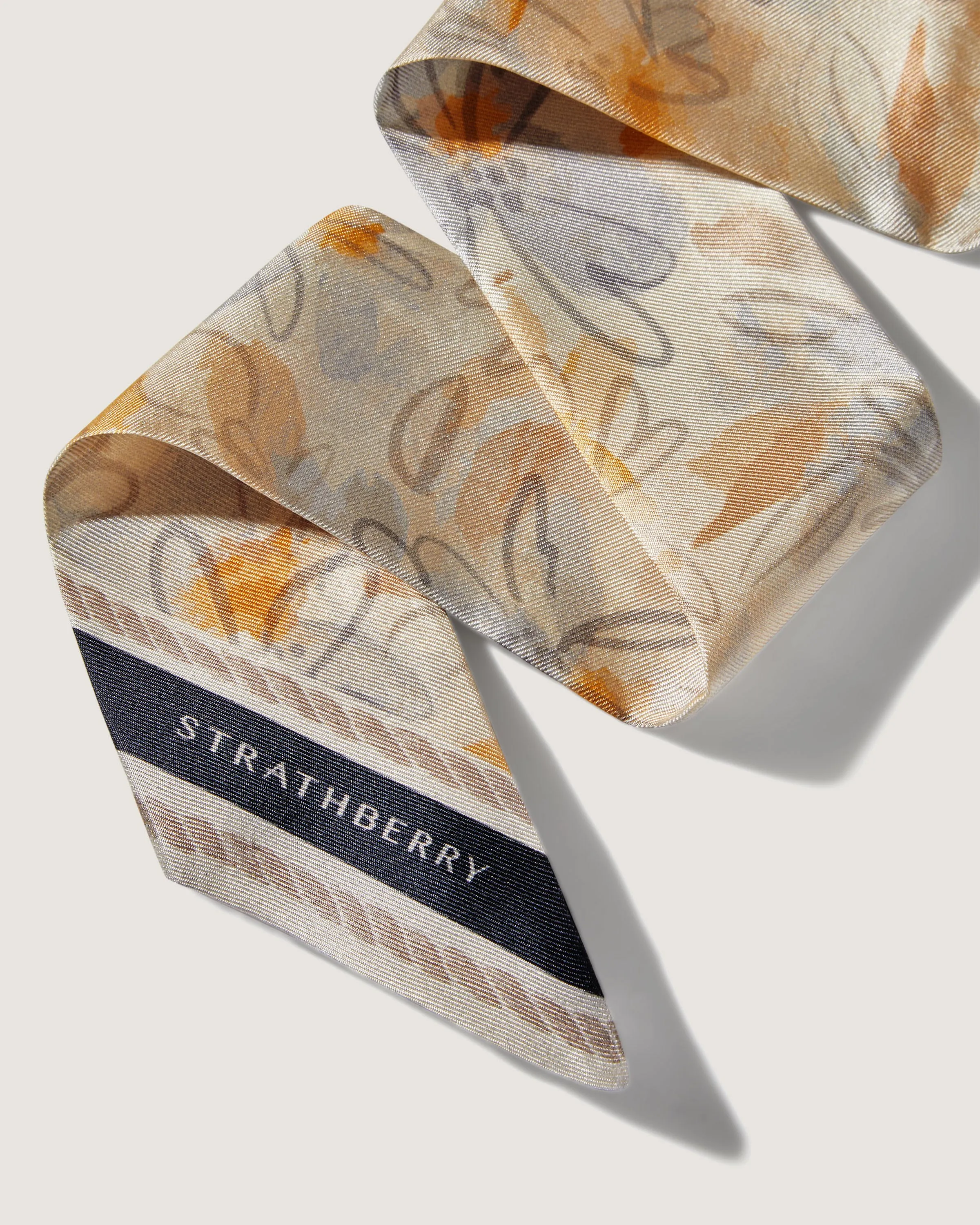 Silk Skinny Scarf - Watercolour Floral Vanilla/Blue