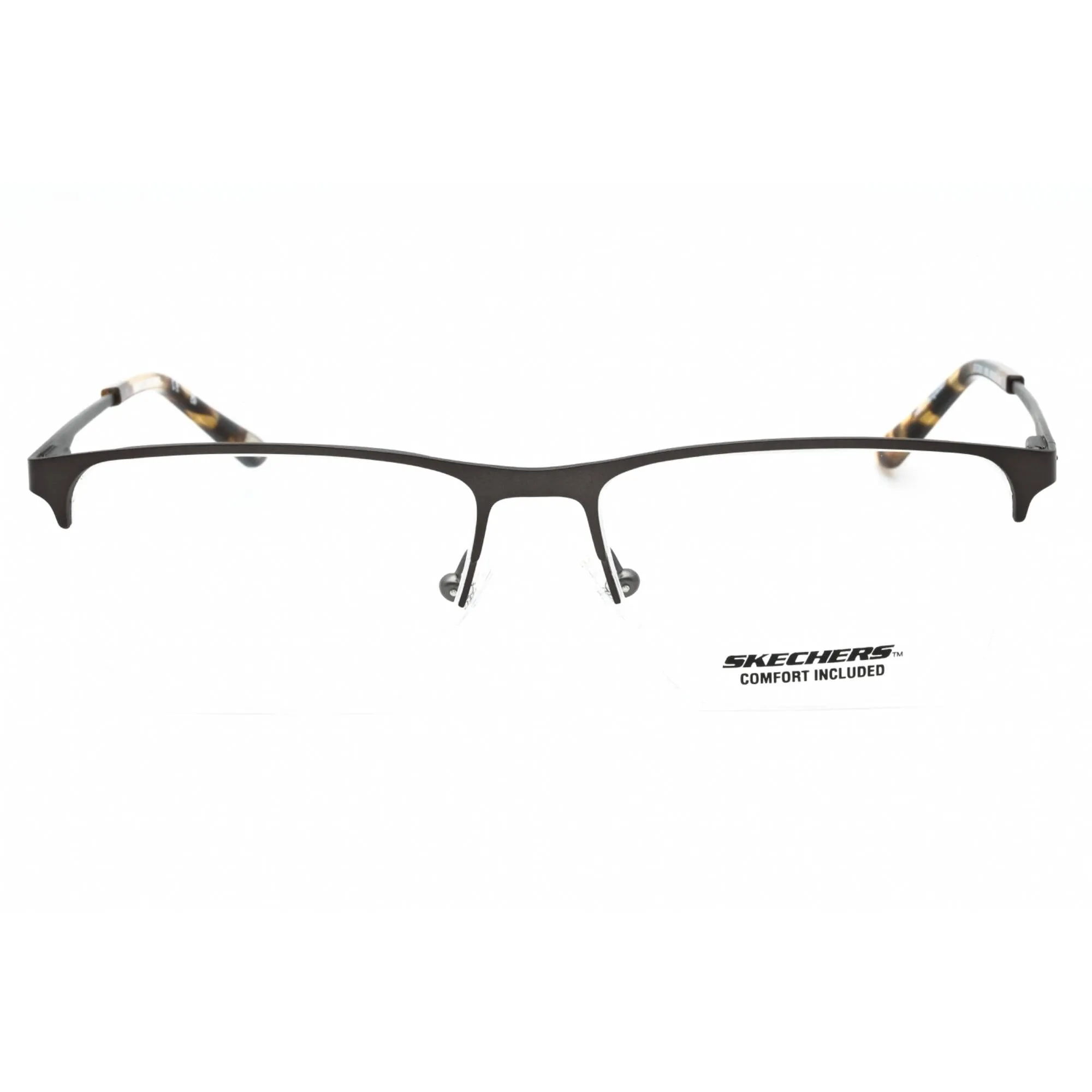 Skechers Men's Eyeglasses - Shiny Gunmetal Rectangular Half Rim Frame | SE3351 008