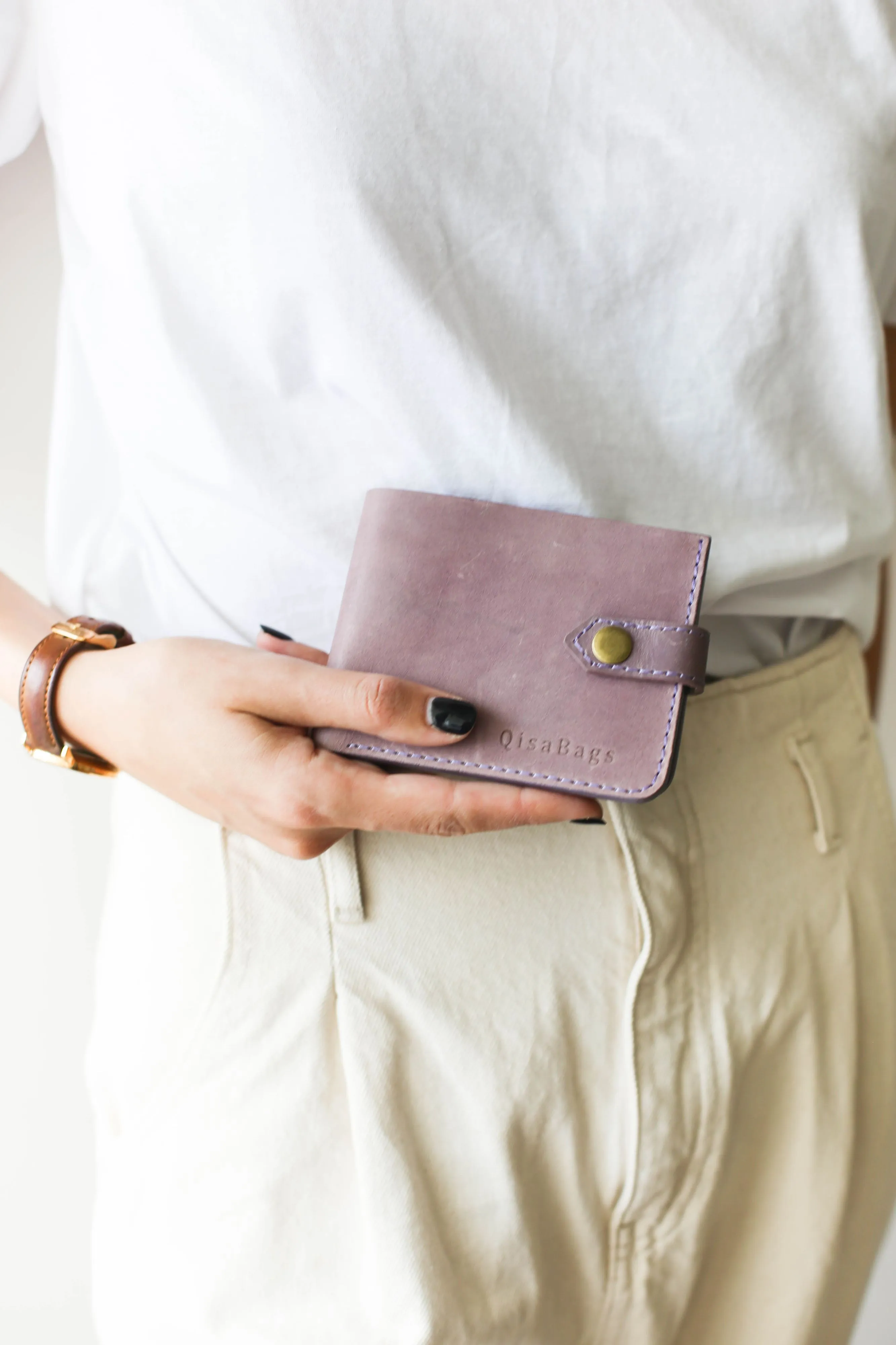 Small Bifold leather Wallet - Lilac