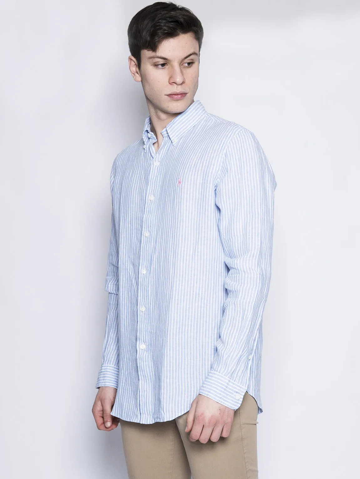 Striped Shirt in White / Light Blue Linen