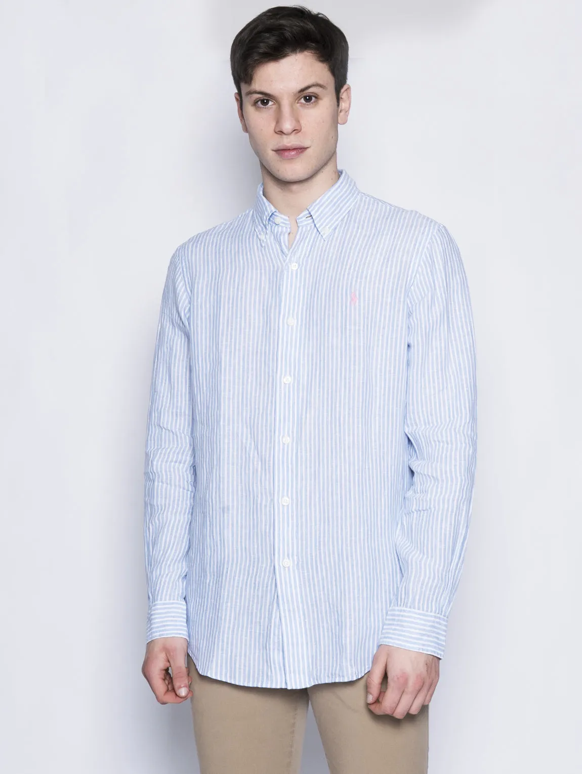 Striped Shirt in White / Light Blue Linen