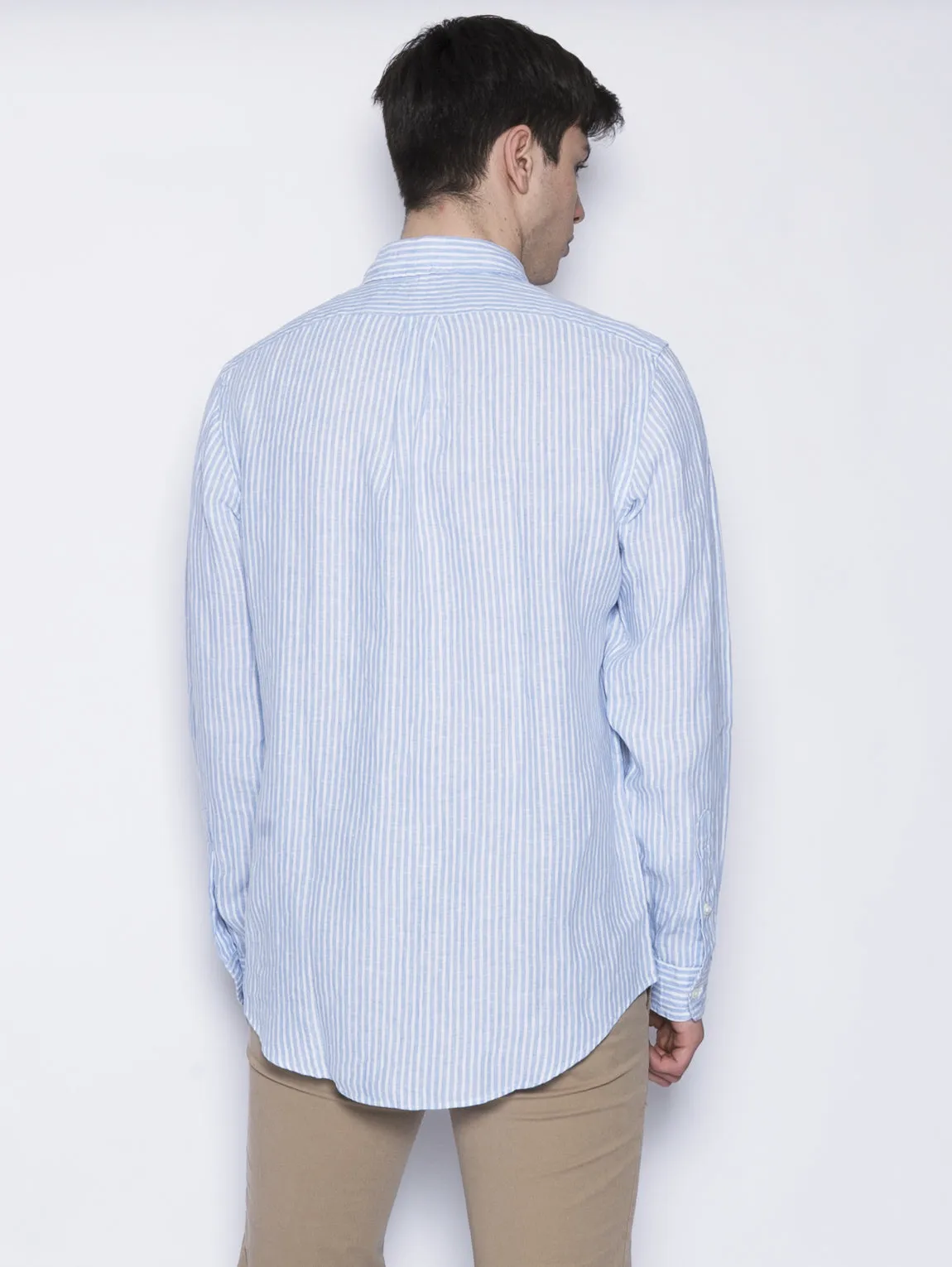 Striped Shirt in White / Light Blue Linen