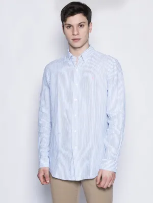 Striped Shirt in White / Light Blue Linen
