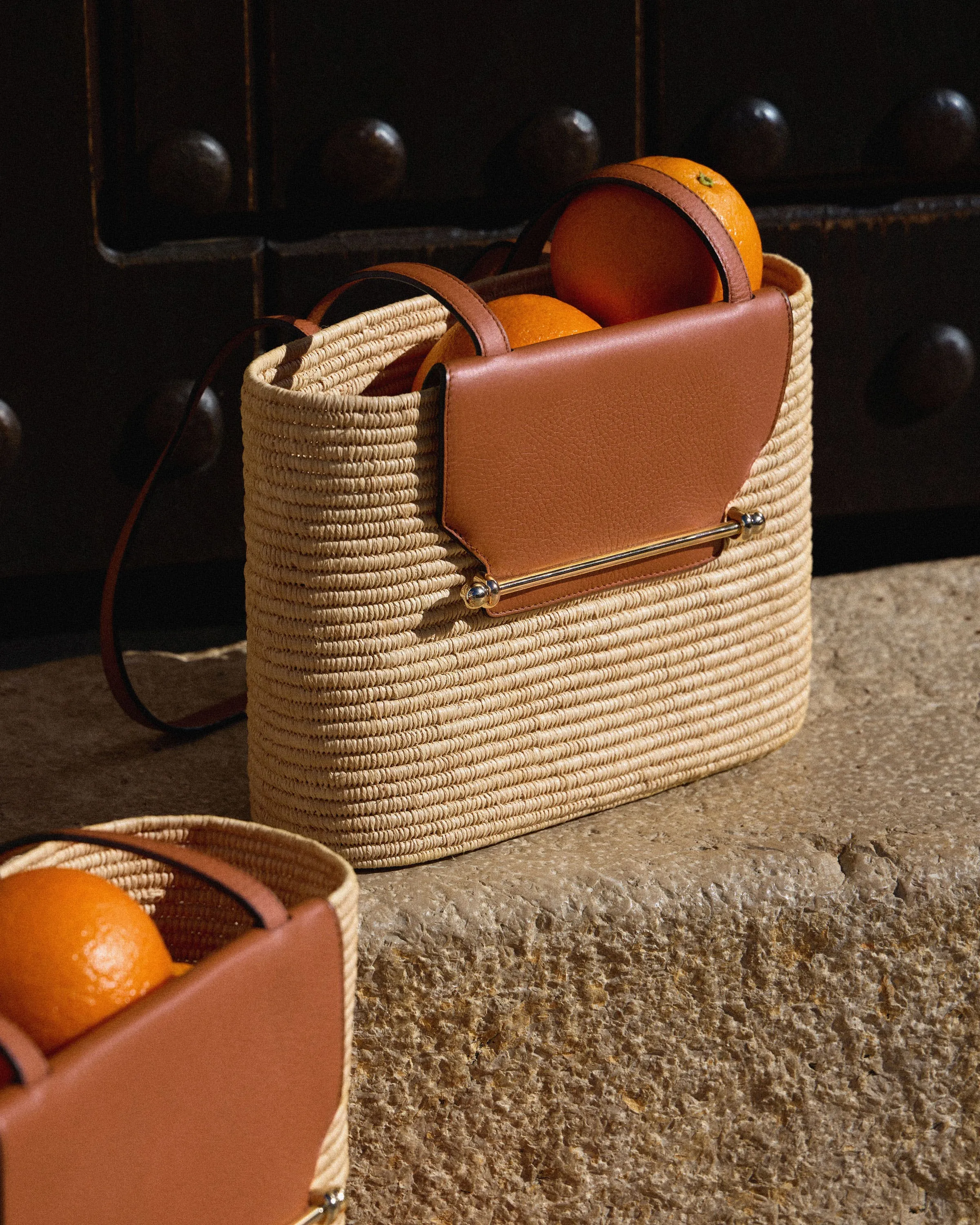 The Strathberry Basket (Small) - Raffia/Leather Tan