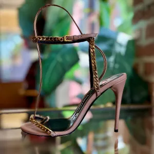 TOM FORD Beige Leather Chain Link Accent Heels SZ 37