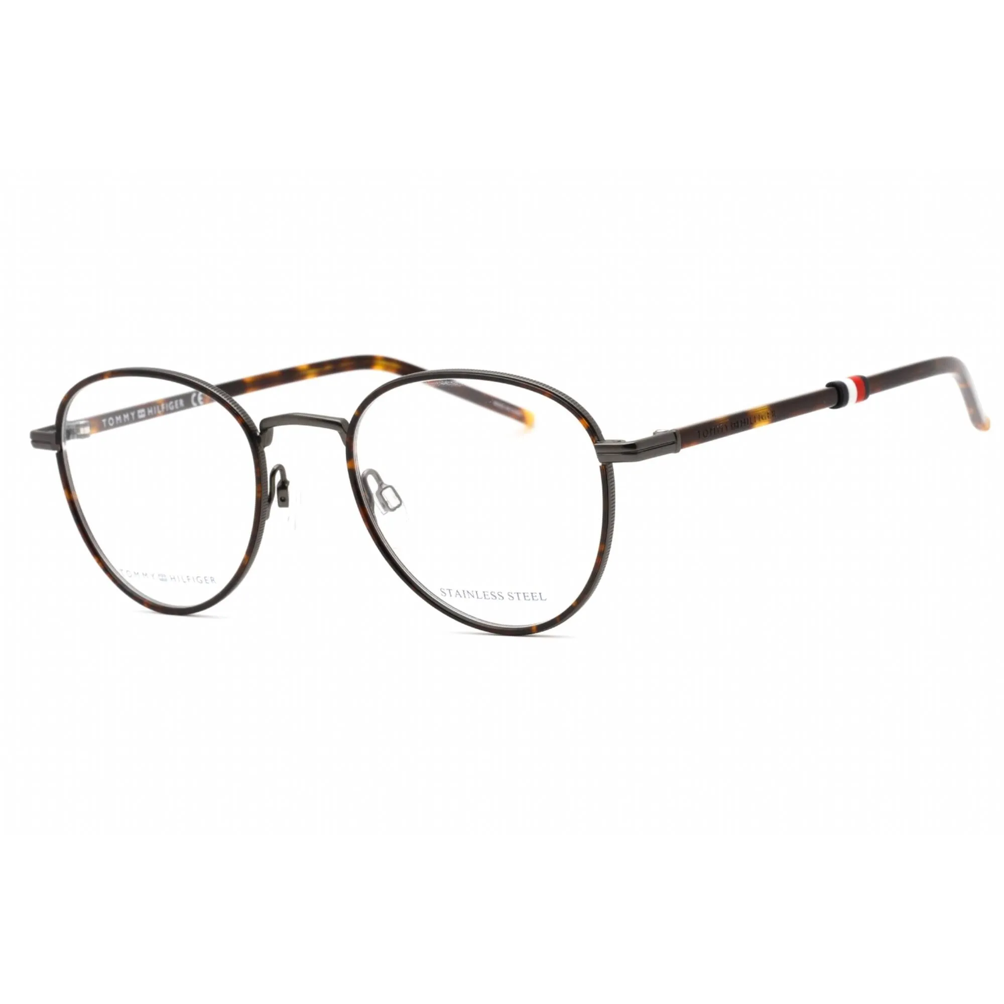 Tommy Hilfiger Men's Eyeglasses - Havana Ruthenium Metal Round Frame | TH 1687 R80