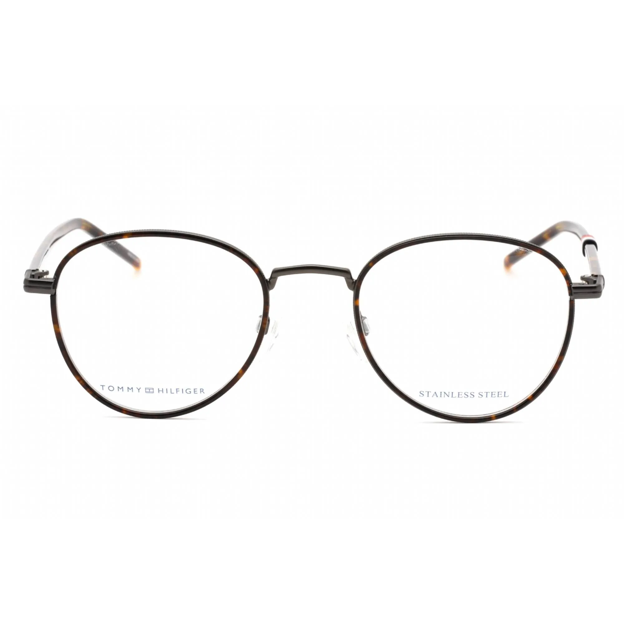 Tommy Hilfiger Men's Eyeglasses - Havana Ruthenium Metal Round Frame | TH 1687 R80