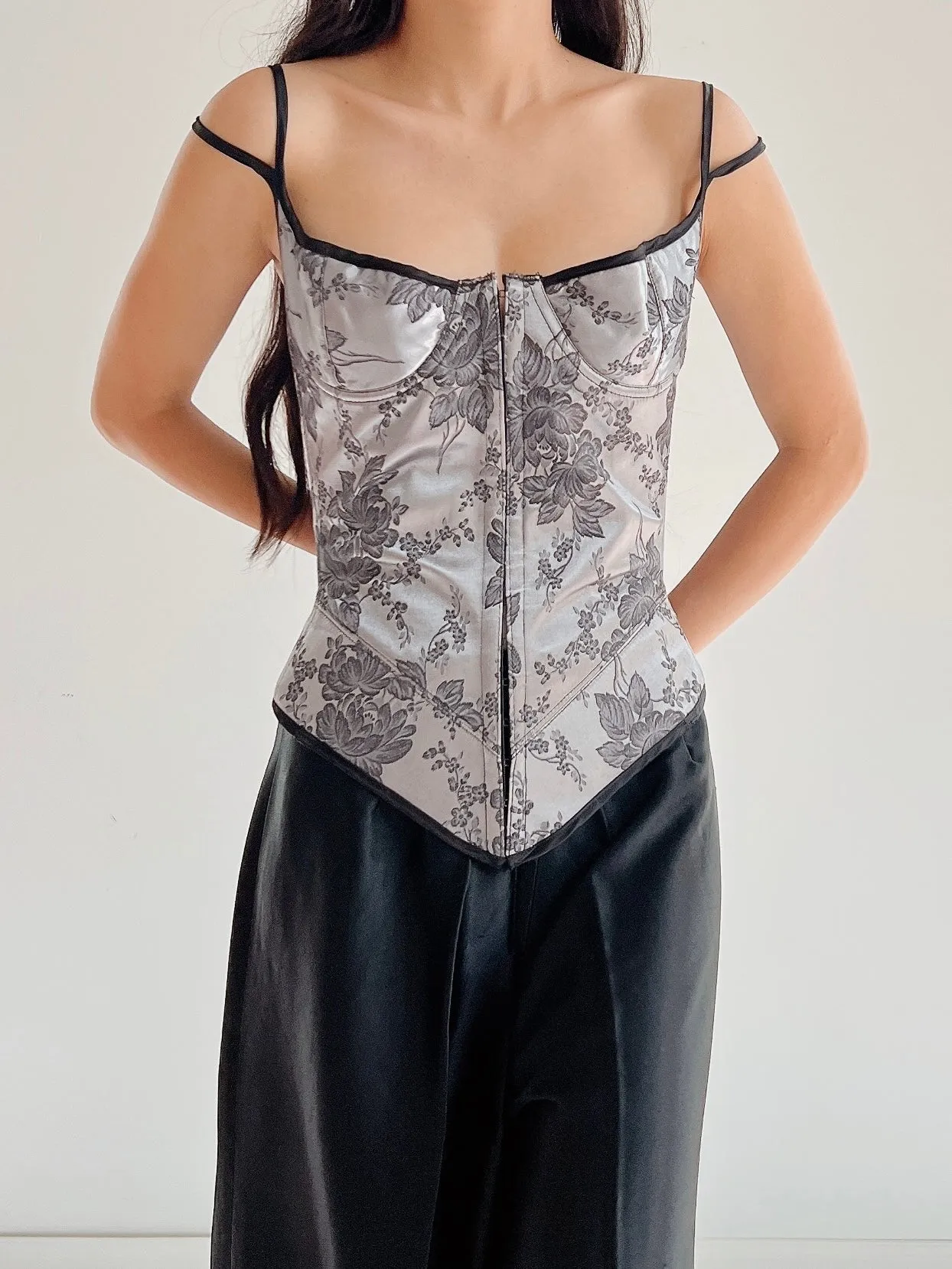 Vintage Gray Brocade Bustier - XS/S (32-34 Bust)