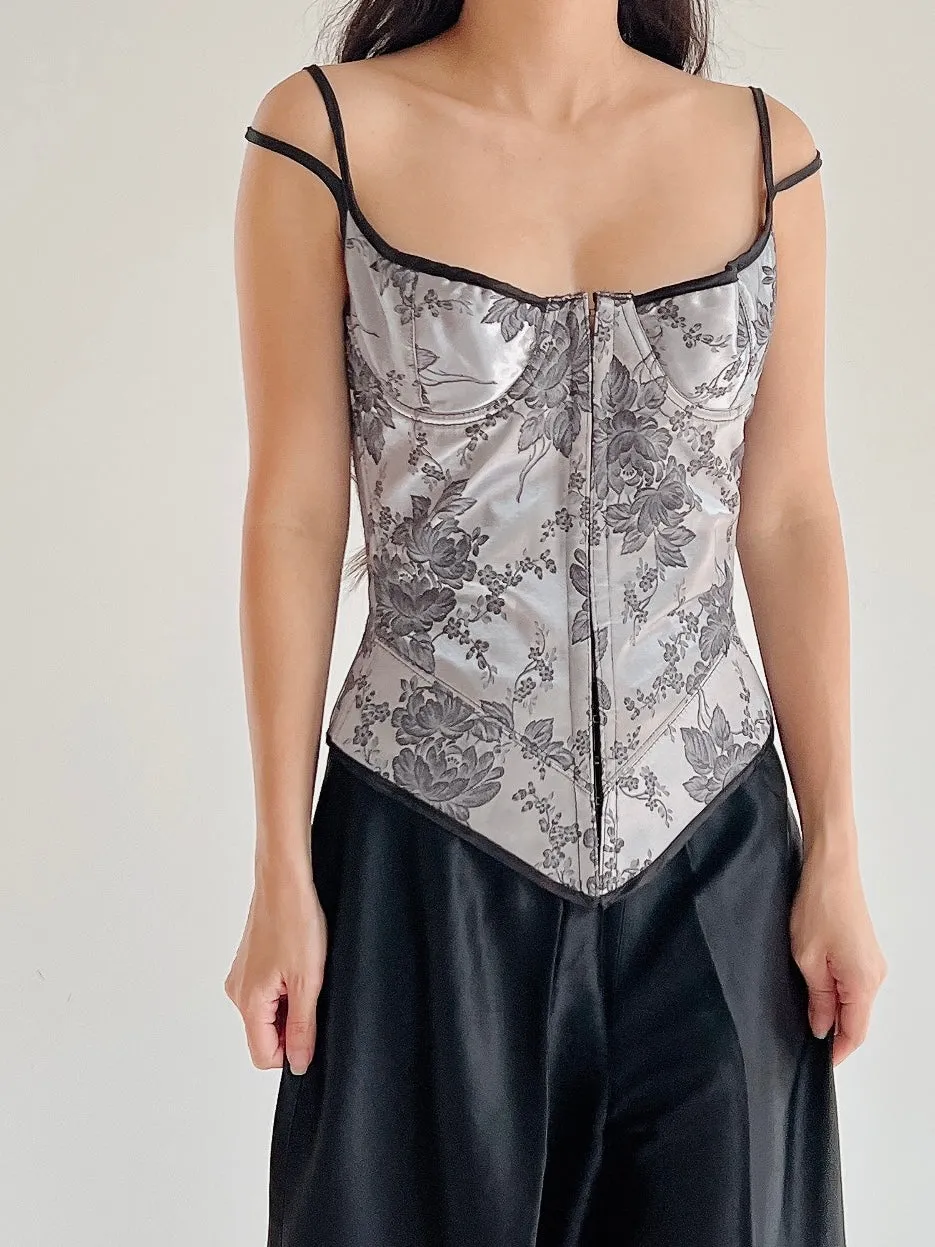 Vintage Gray Brocade Bustier - XS/S (32-34 Bust)
