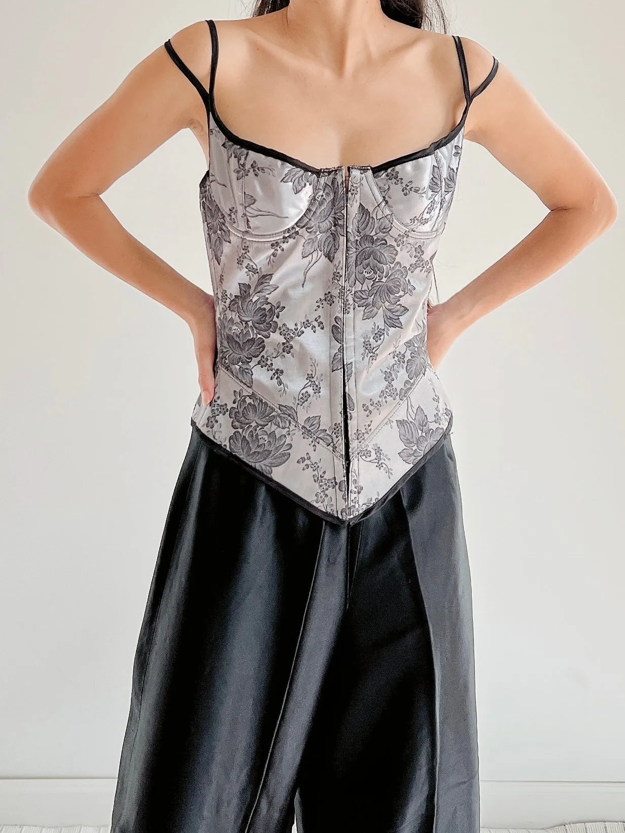 Vintage Gray Brocade Bustier - XS/S (32-34 Bust)