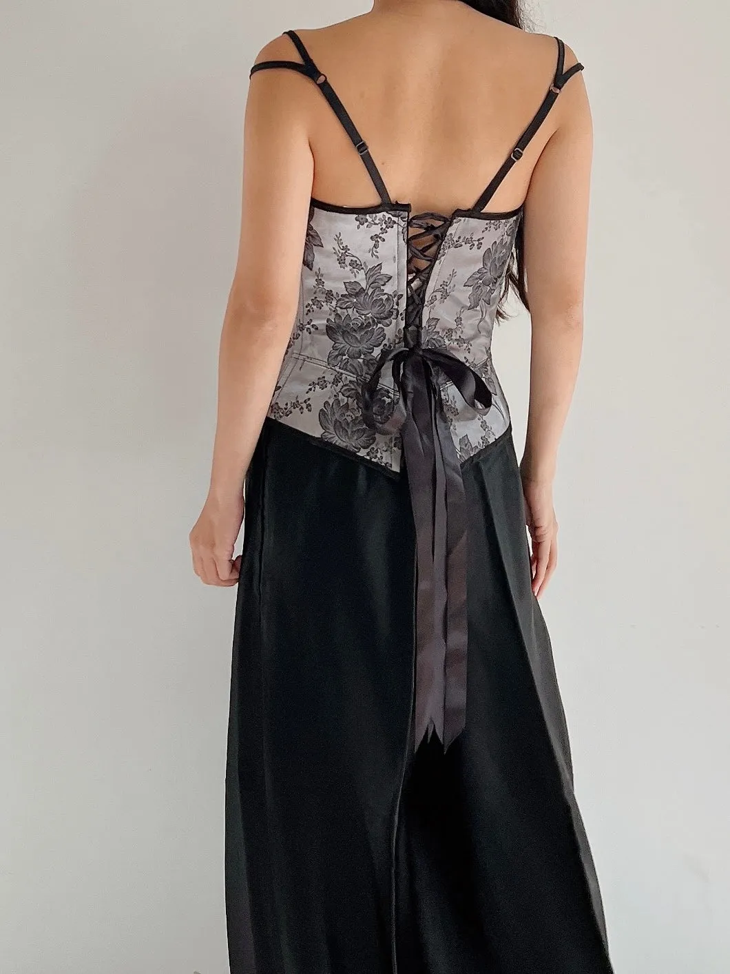 Vintage Gray Brocade Bustier - XS/S (32-34 Bust)