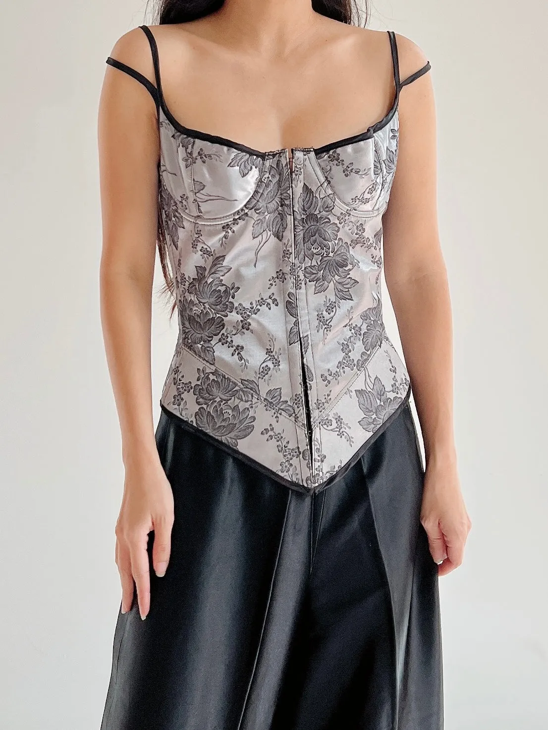 Vintage Gray Brocade Bustier - XS/S (32-34 Bust)