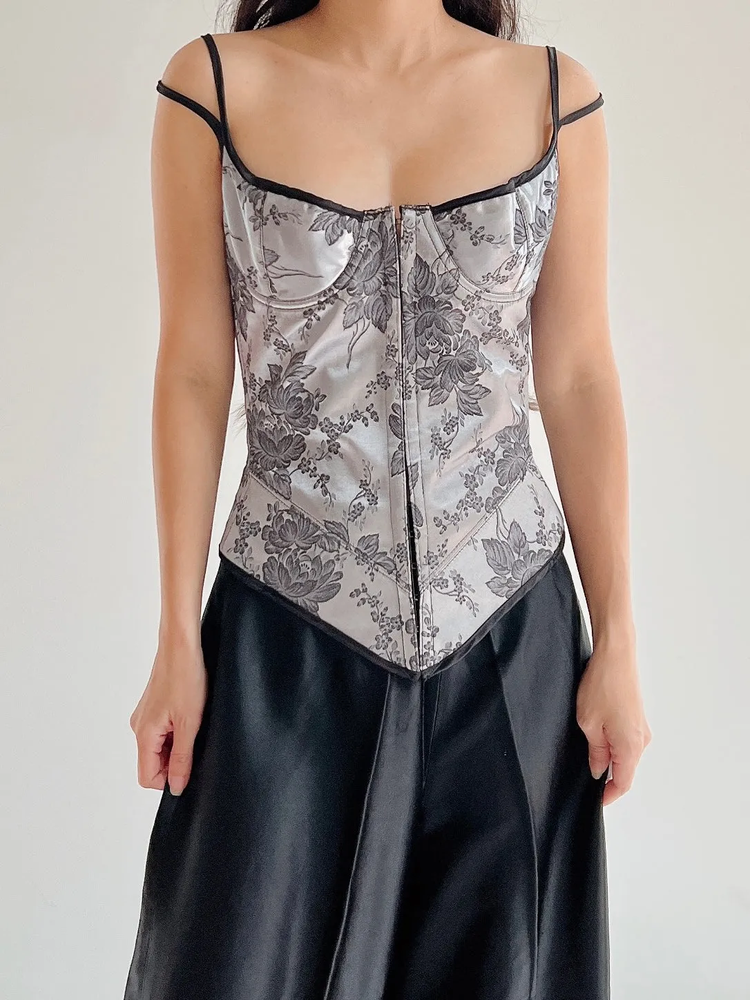 Vintage Gray Brocade Bustier - XS/S (32-34 Bust)