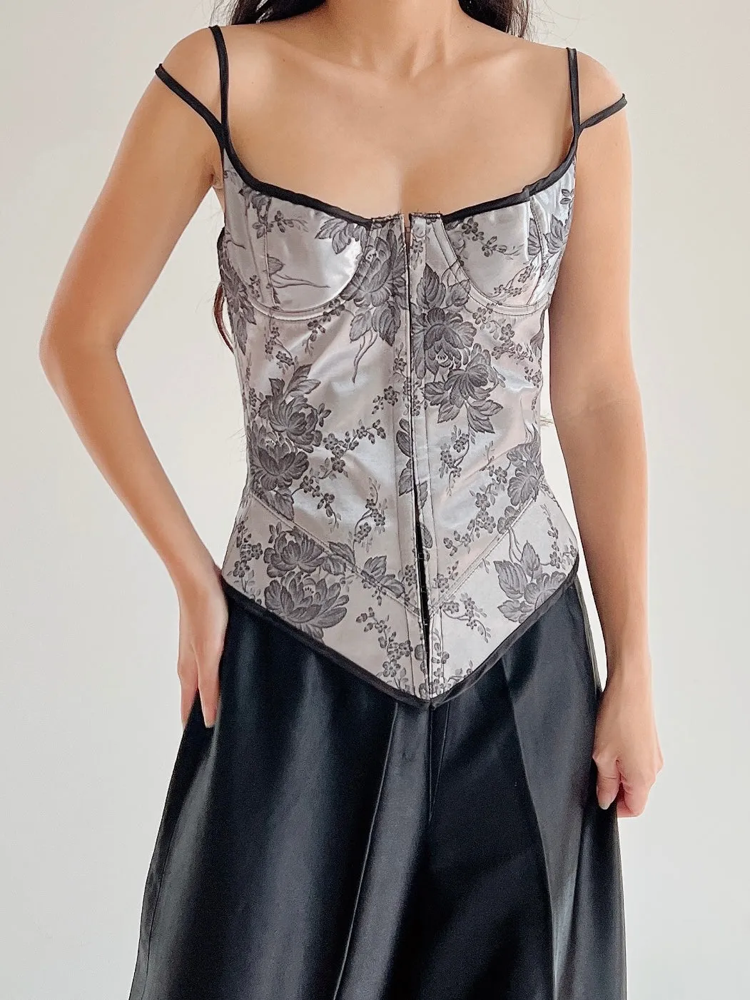 Vintage Gray Brocade Bustier - XS/S (32-34 Bust)