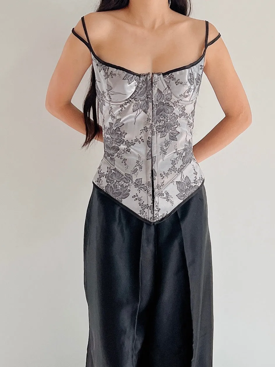 Vintage Gray Brocade Bustier - XS/S (32-34 Bust)