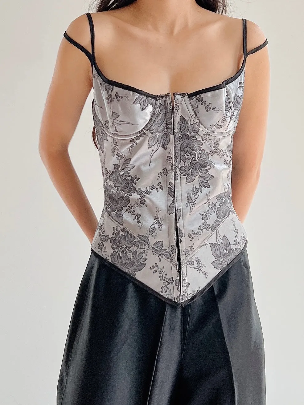 Vintage Gray Brocade Bustier - XS/S (32-34 Bust)