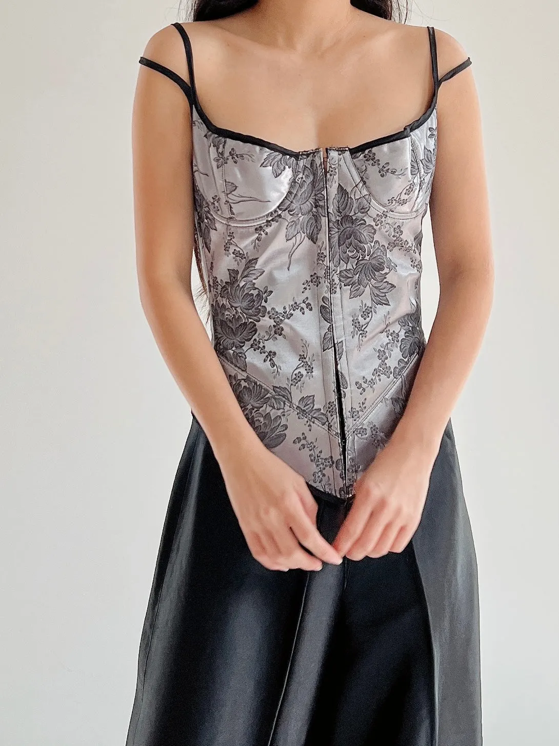 Vintage Gray Brocade Bustier - XS/S (32-34 Bust)