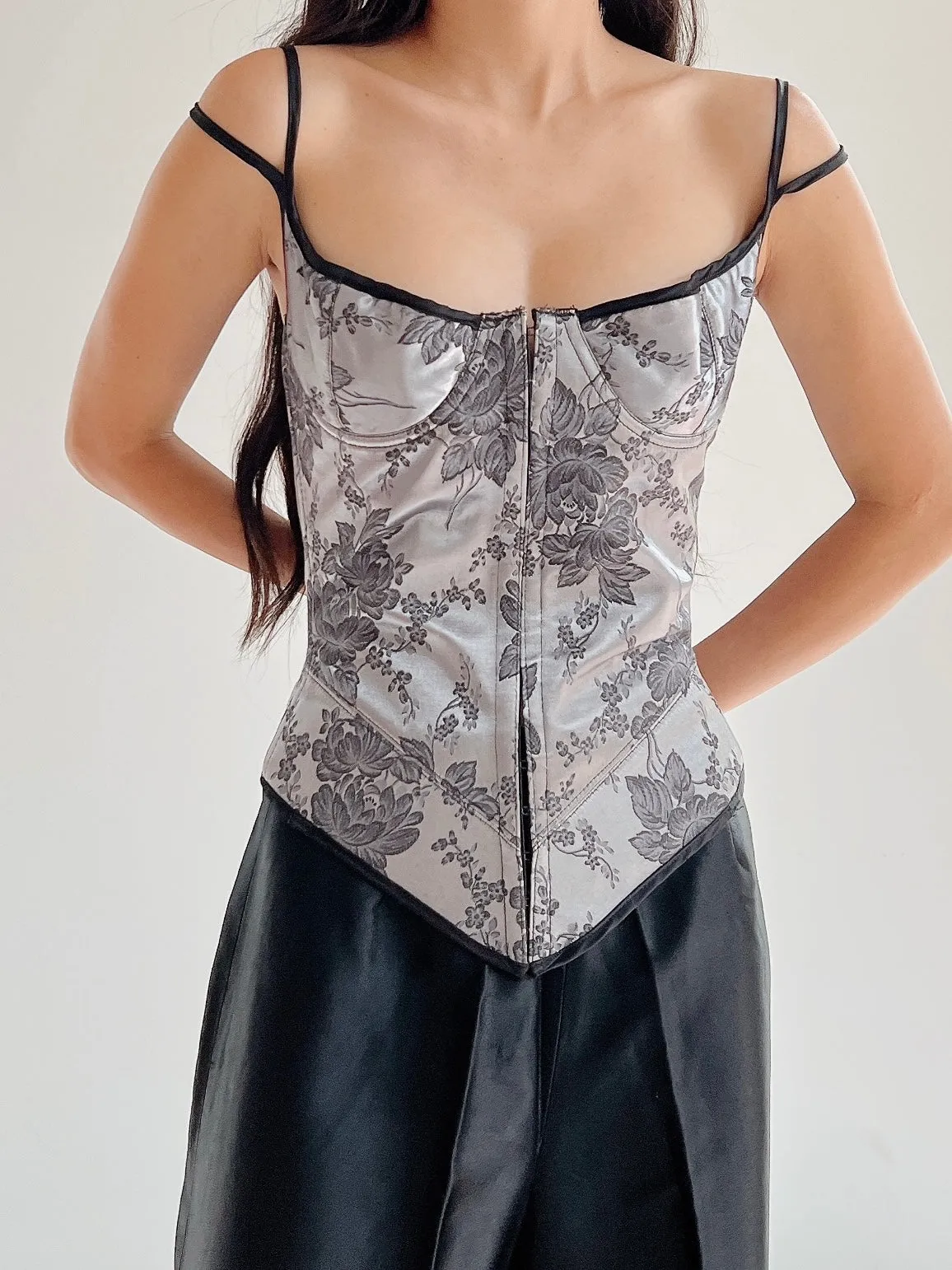 Vintage Gray Brocade Bustier - XS/S (32-34 Bust)