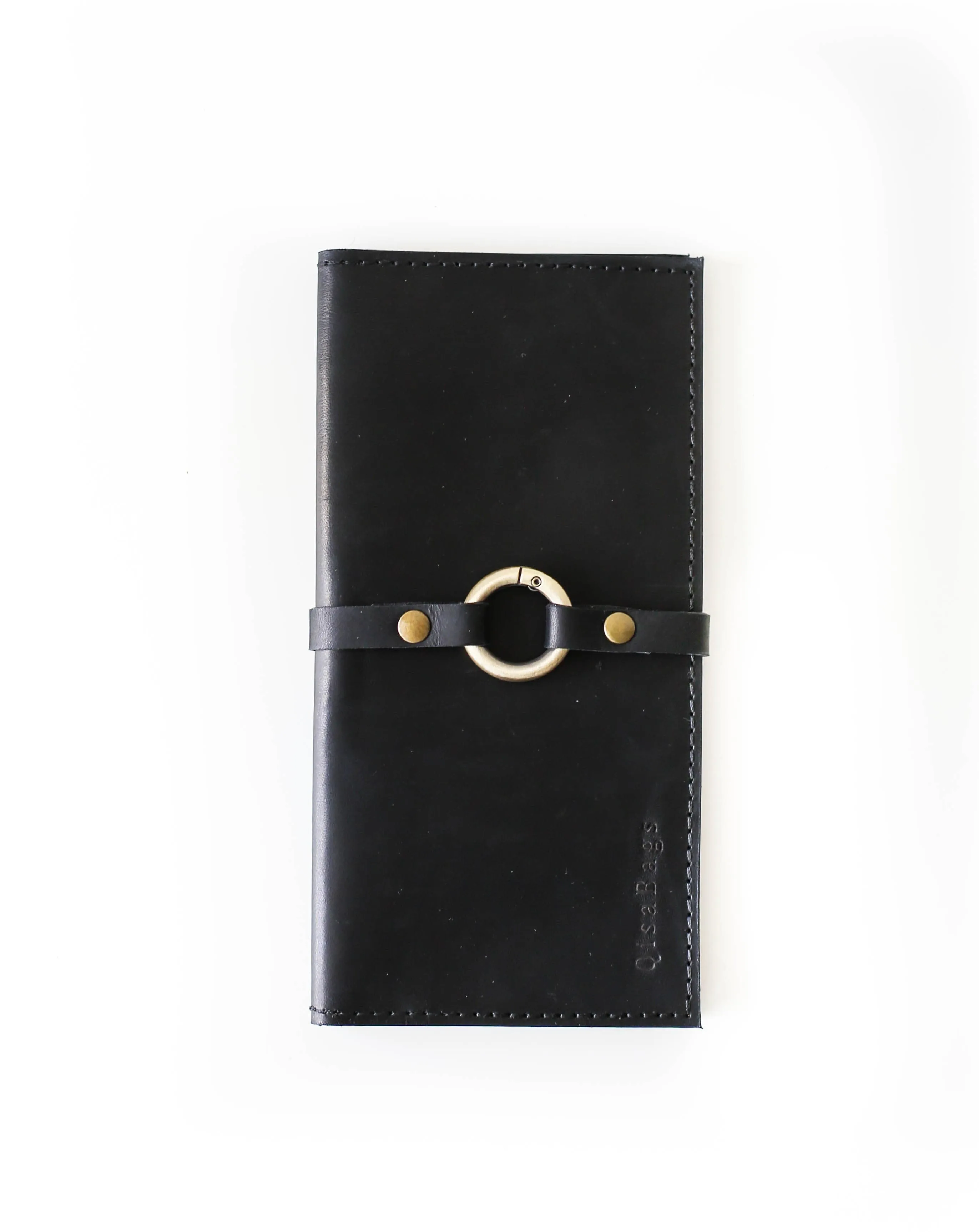 Women's Bifold Black Leather Ring Wallet - N02
