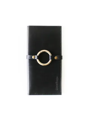 Women's Bifold Black Leather Ring Wallet - N02