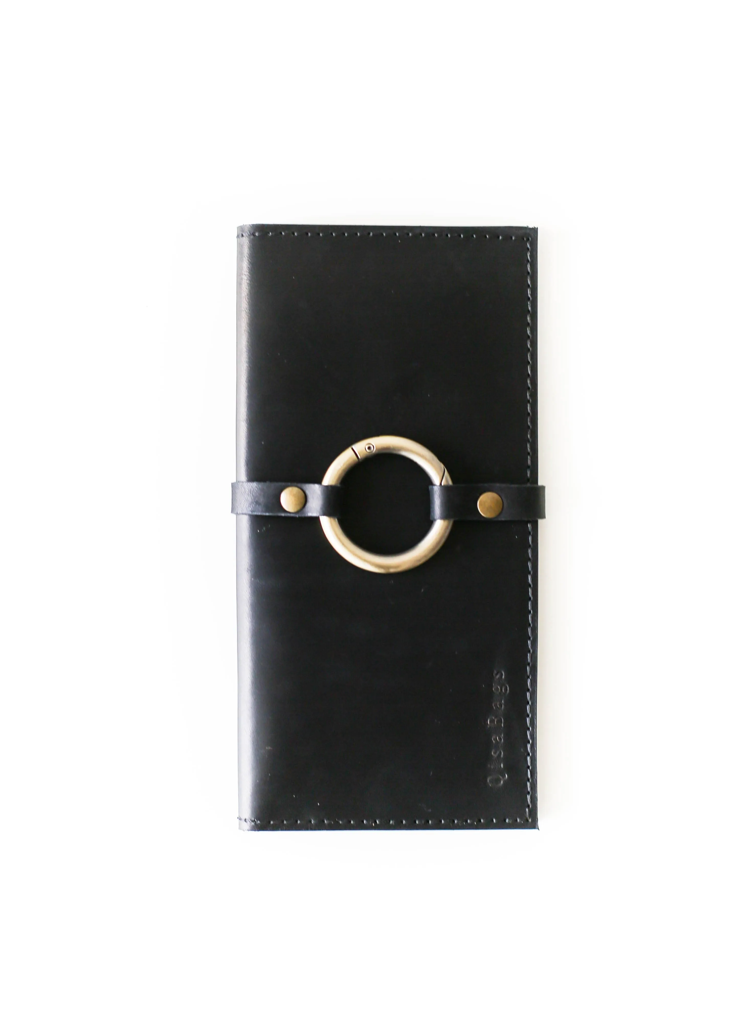 Women's Bifold Black Leather Ring Wallet - N02