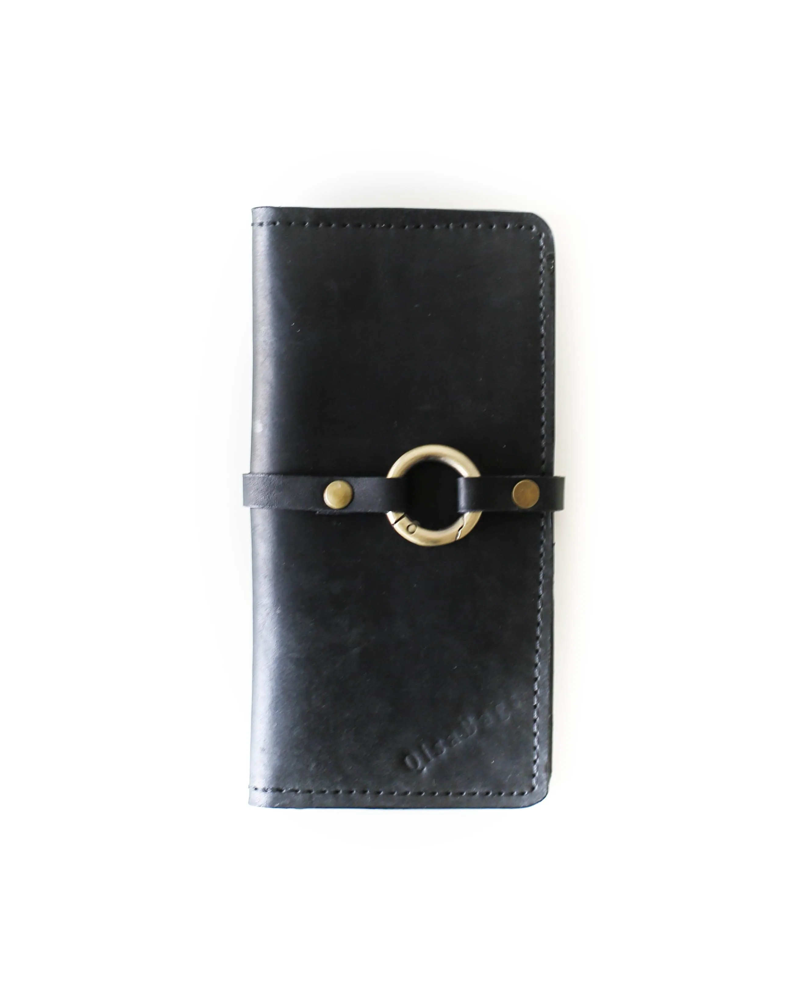 Women's Bifold Black Leather Wallet - N01 - Ring Closure