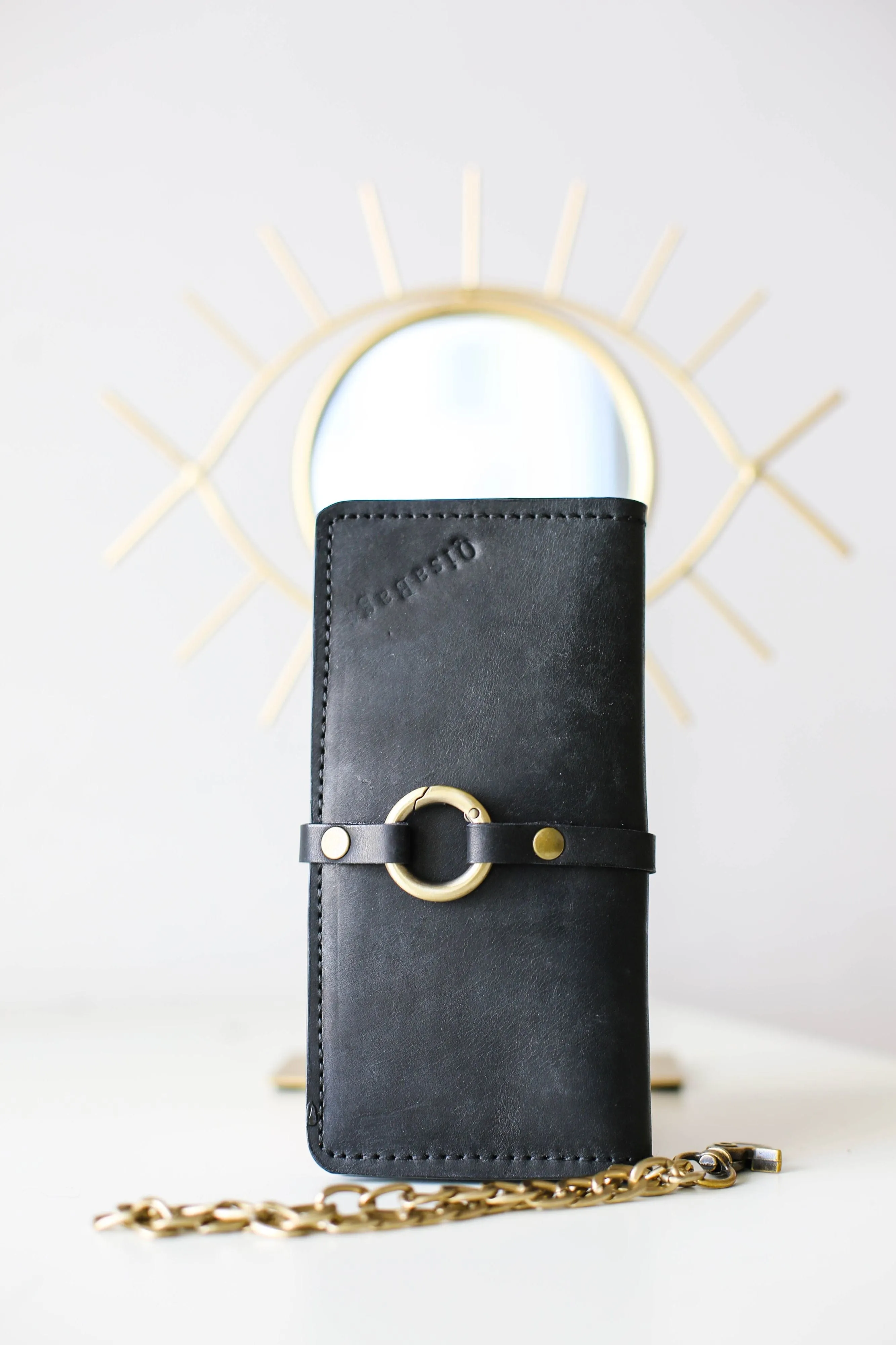Women's Bifold Black Leather Wallet - N01 - Ring Closure