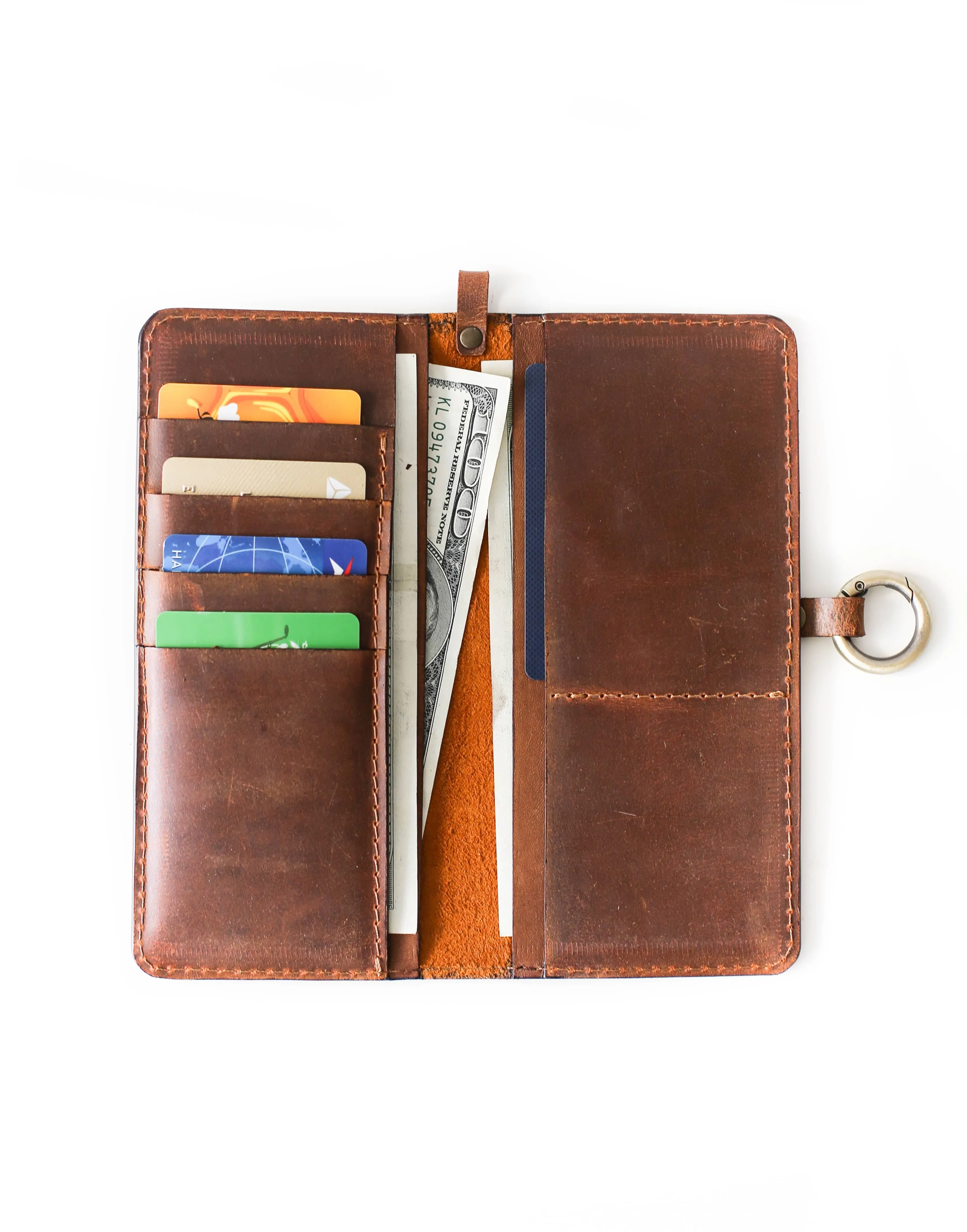 Women's Bifold Coffee Brown Leather Wallet - N01 - Ring Closure